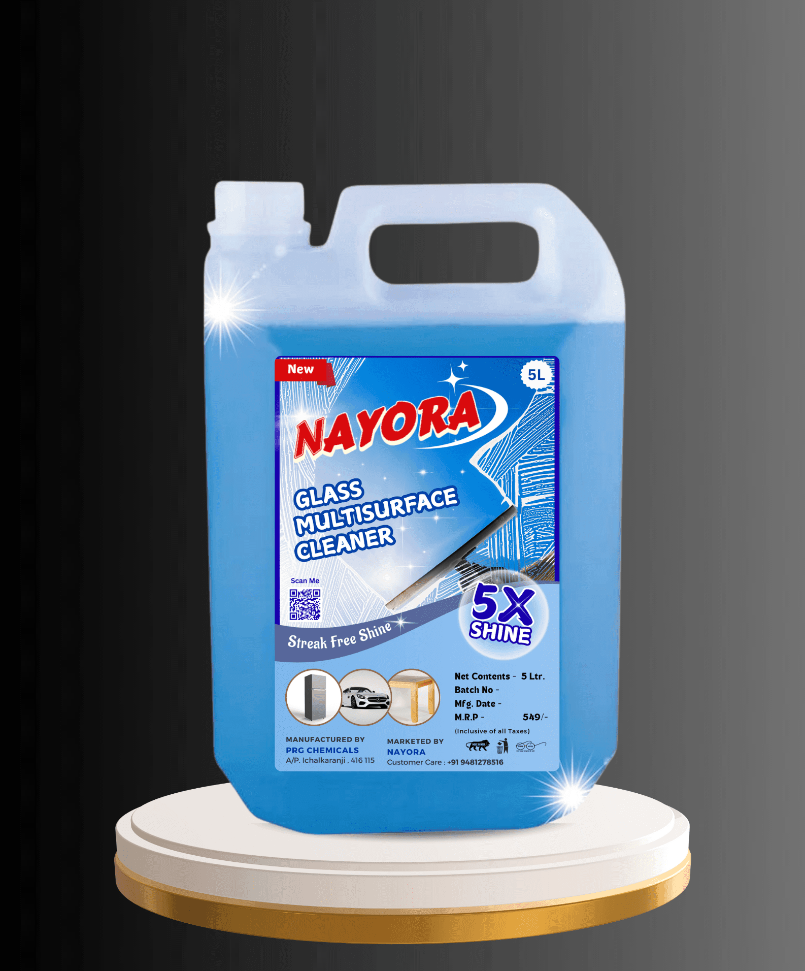 Glass Cleaner Liquid - 5 Litre | Mirror Cleaner | Glass Polish | Pro Glass & Multi-Surface Cleaner & Disinfectant