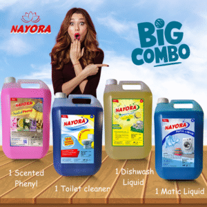 Nayora Home Care Combo Pack – Scented Phenyl, Dishwash Liquid, Matic Liquid & Toilet Cleaner (4-in-1 Pack)