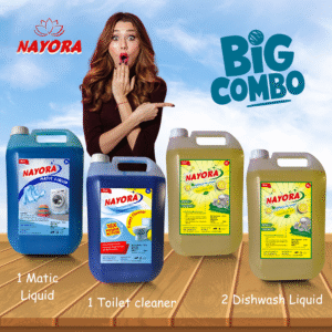 Nayora Dishwash Liquid (5L x 2), Matic Liquid (5L x 1) & Toilet Cleaner (5L x 1) - Combo Pack