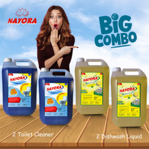 Nayora Dishwash Liquid (5L x 2) & Toilet Cleaner (5L x 1) - Combo Pack